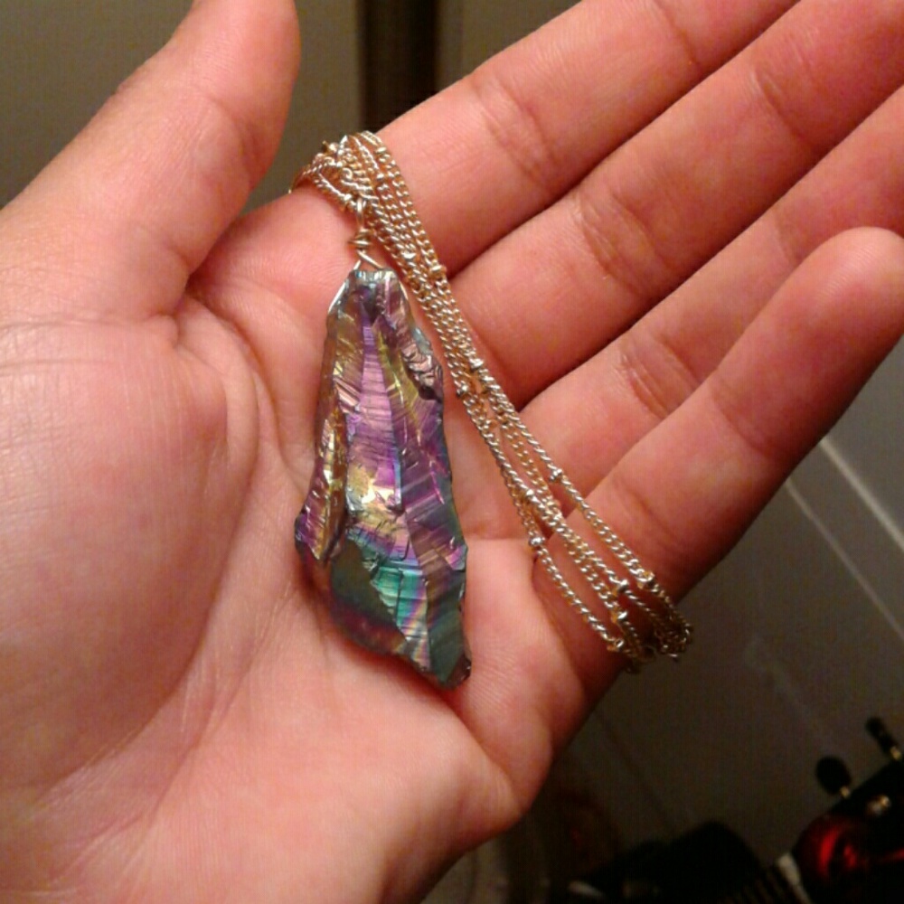Rainbow Aura Quartz  Necklace